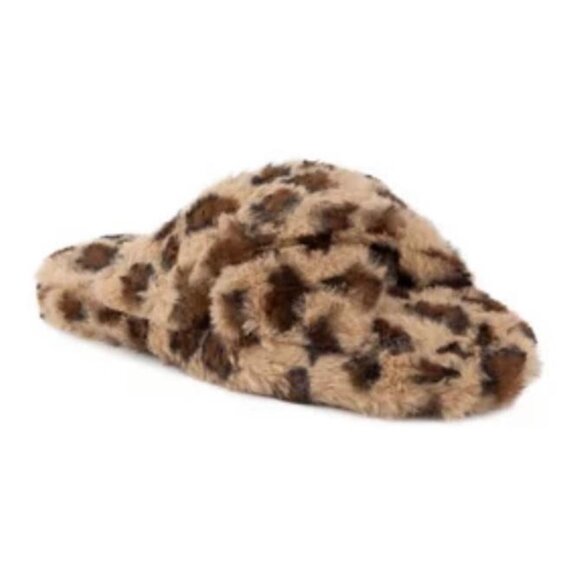 TRUE CRAFT Women's CrissCross Flats Fuzzy Furry Slippers Leopard Medium(7-8) - Picture 3 of 11
